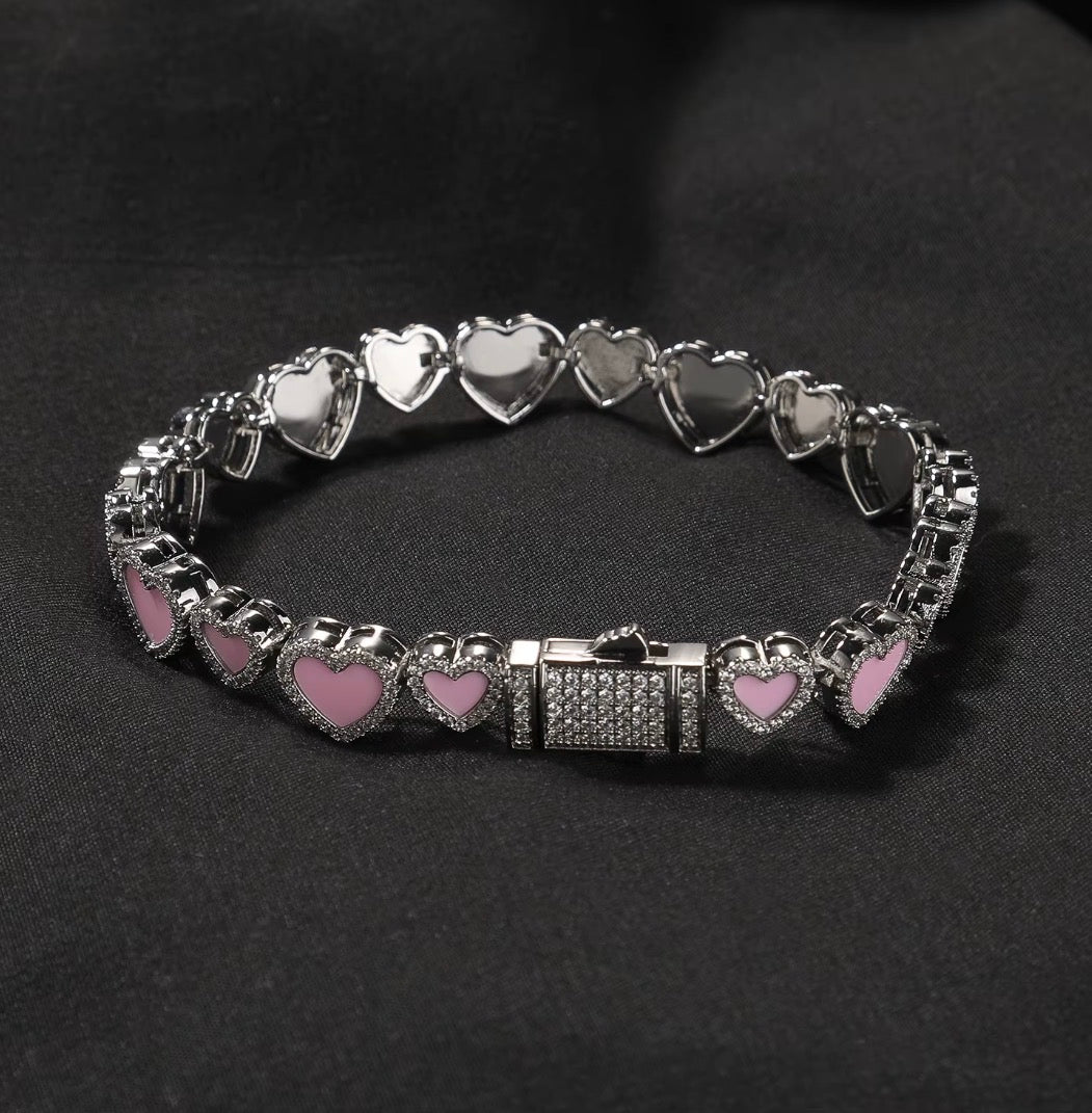 Pink Icy Heart Bracelet
