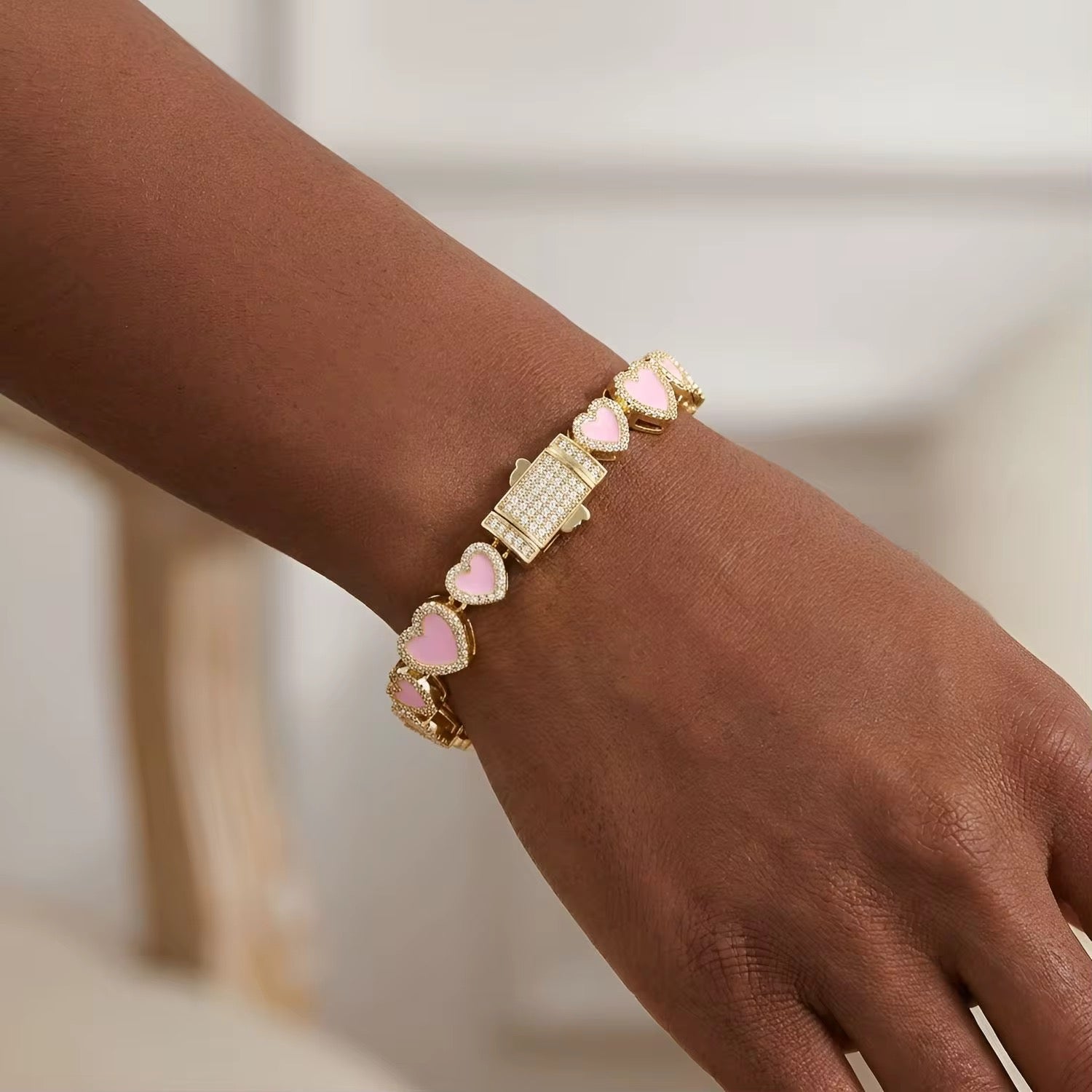 Pink Icy Heart Bracelet