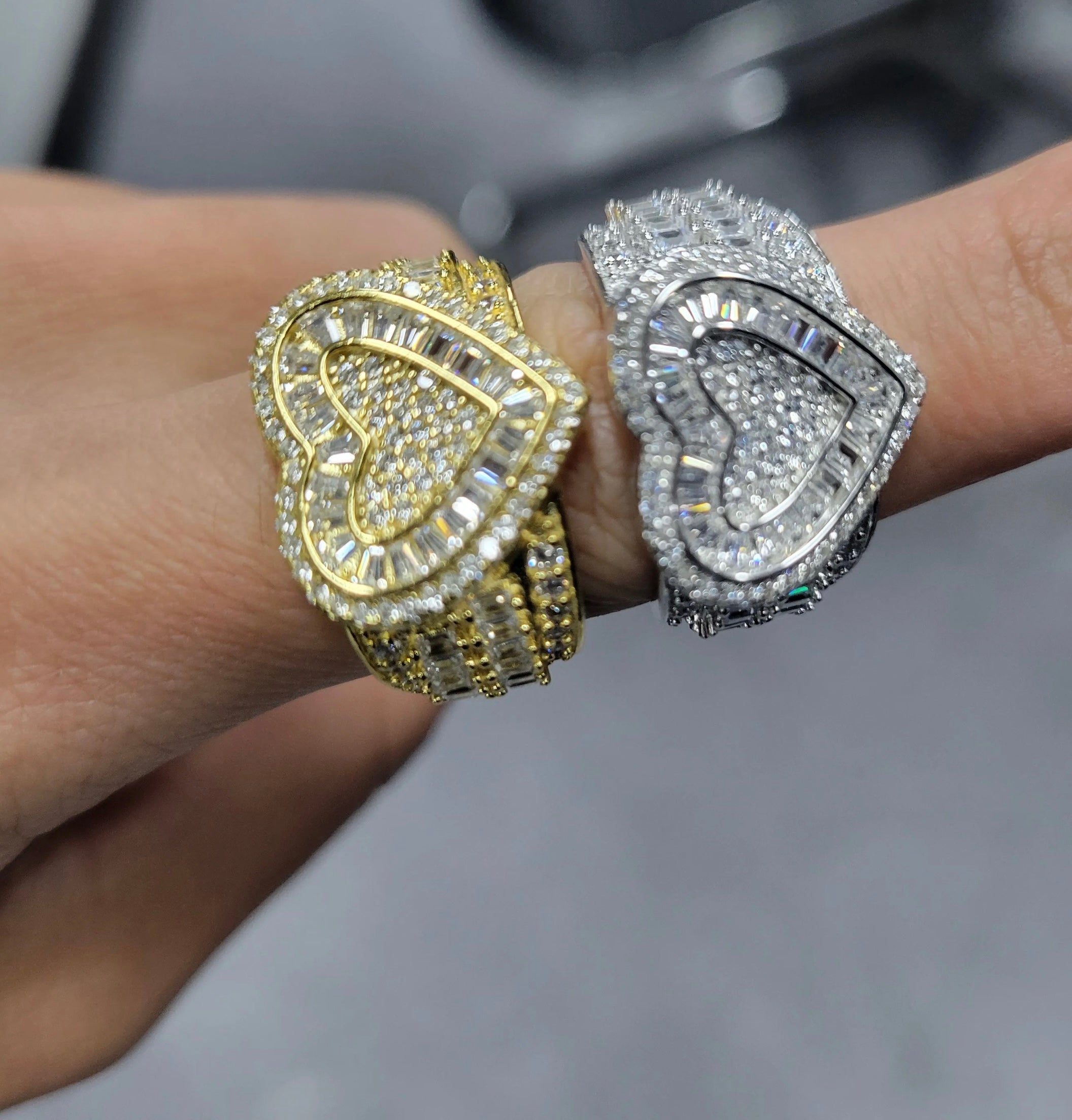 Thick Hearts Baguette Ring