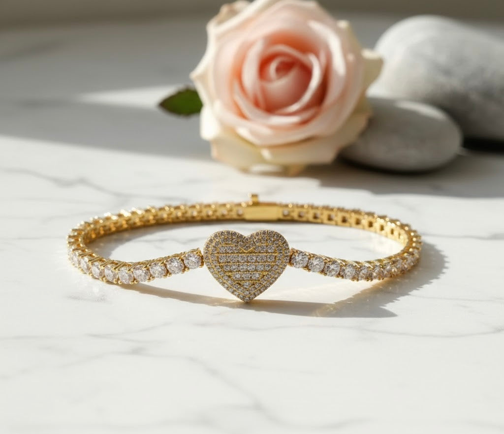 Baguette Heart Tennis Bracelet