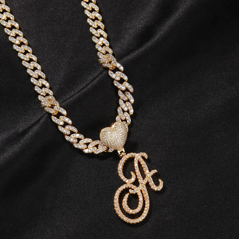 Cursive Heart Initial Necklace