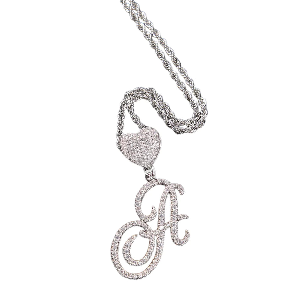 Cursive Heart Initial Necklace