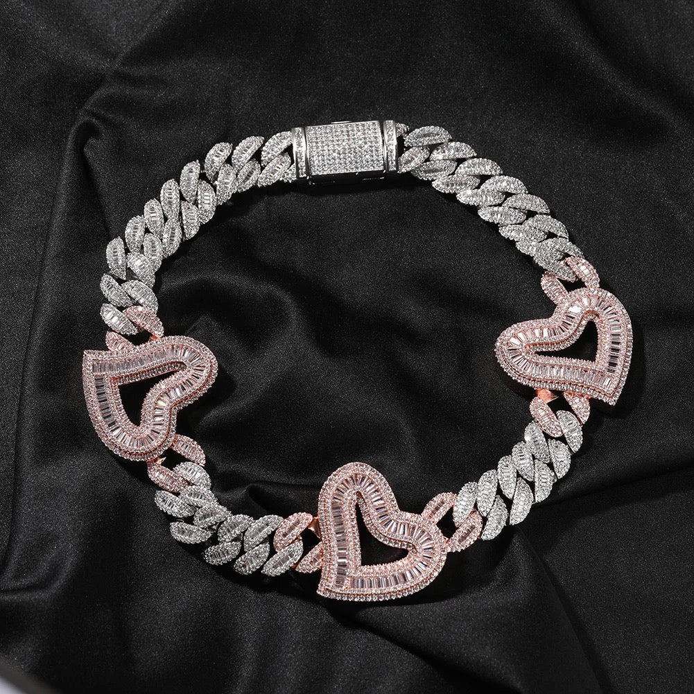 Thick Baguette Cuban Heart Necklace