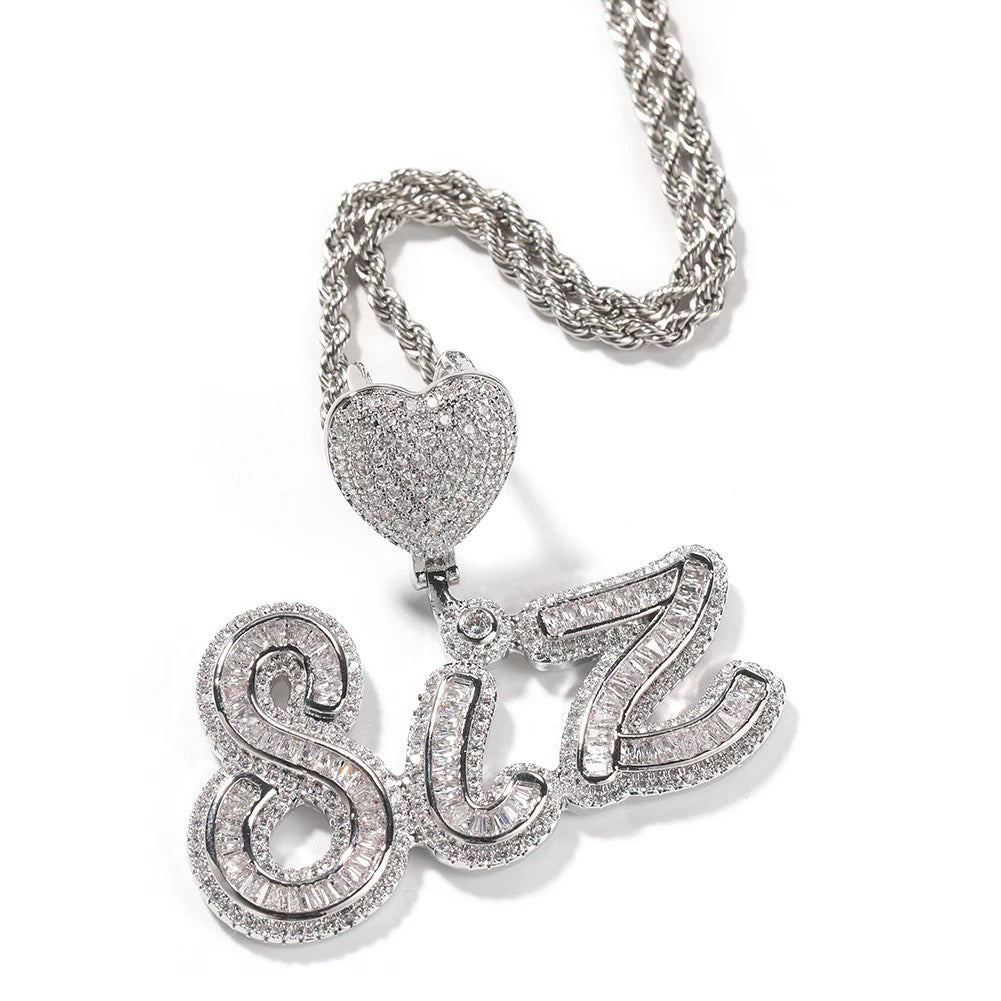Heart Swirl Name Baguette Necklace