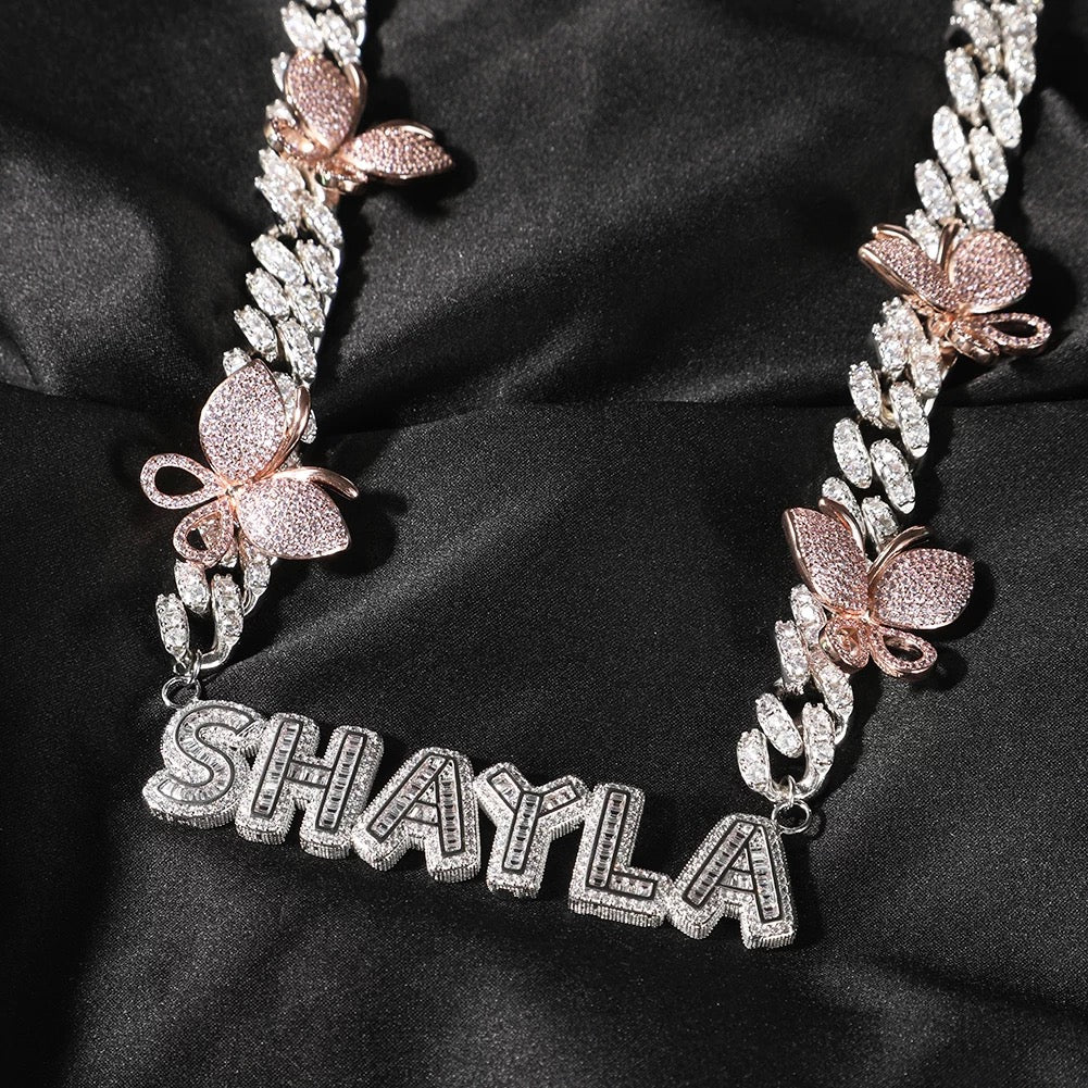 Butterfly Baguette Cuban Necklace