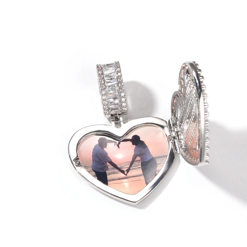 Heart Baguette Photo Locket Necklace