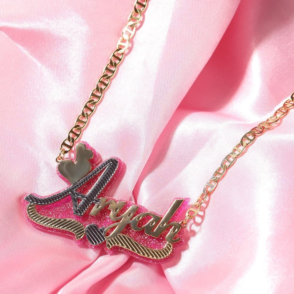 Glitter Plated Nameplate Necklace