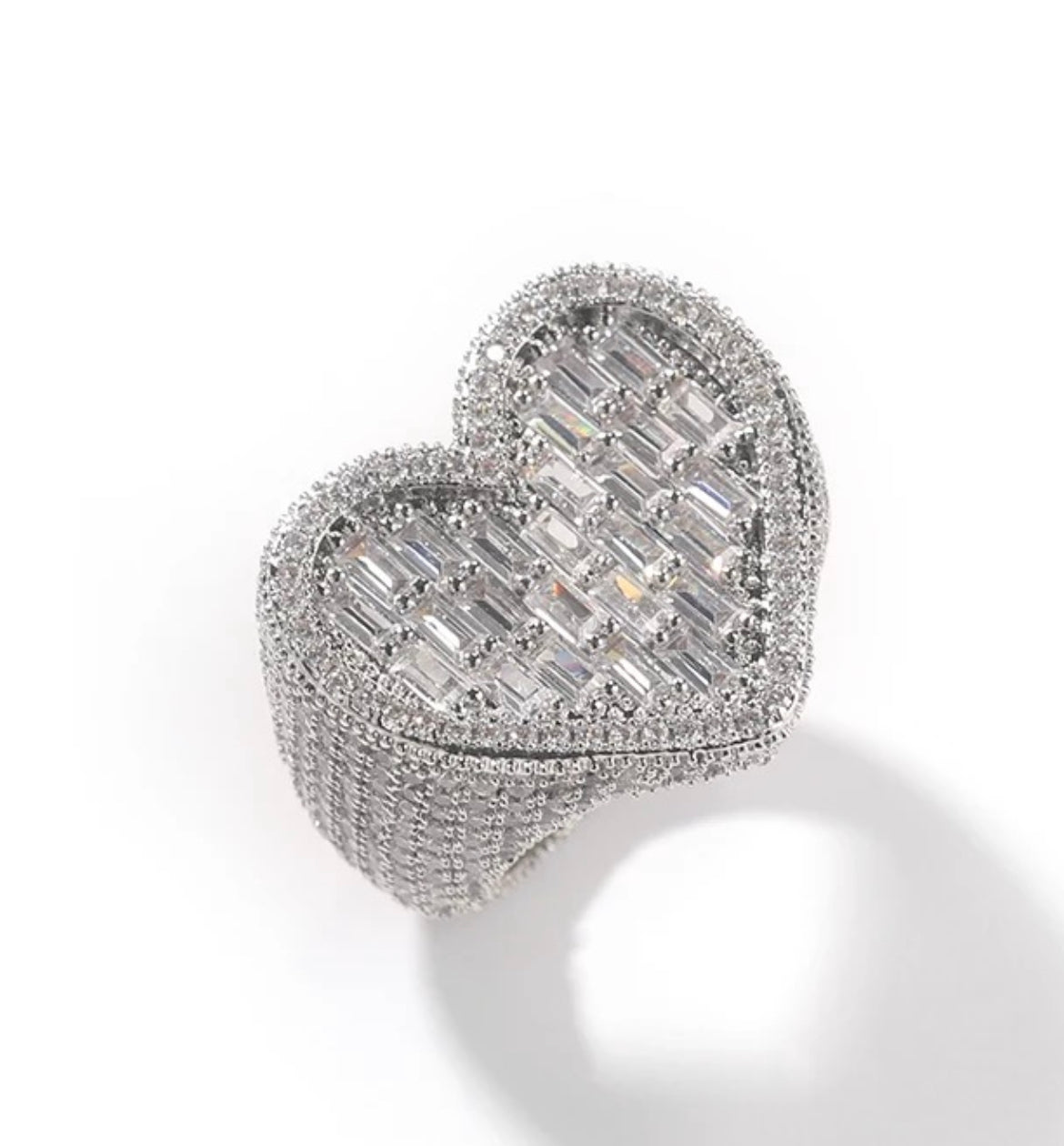 Iced Out Baguette Heart Ring