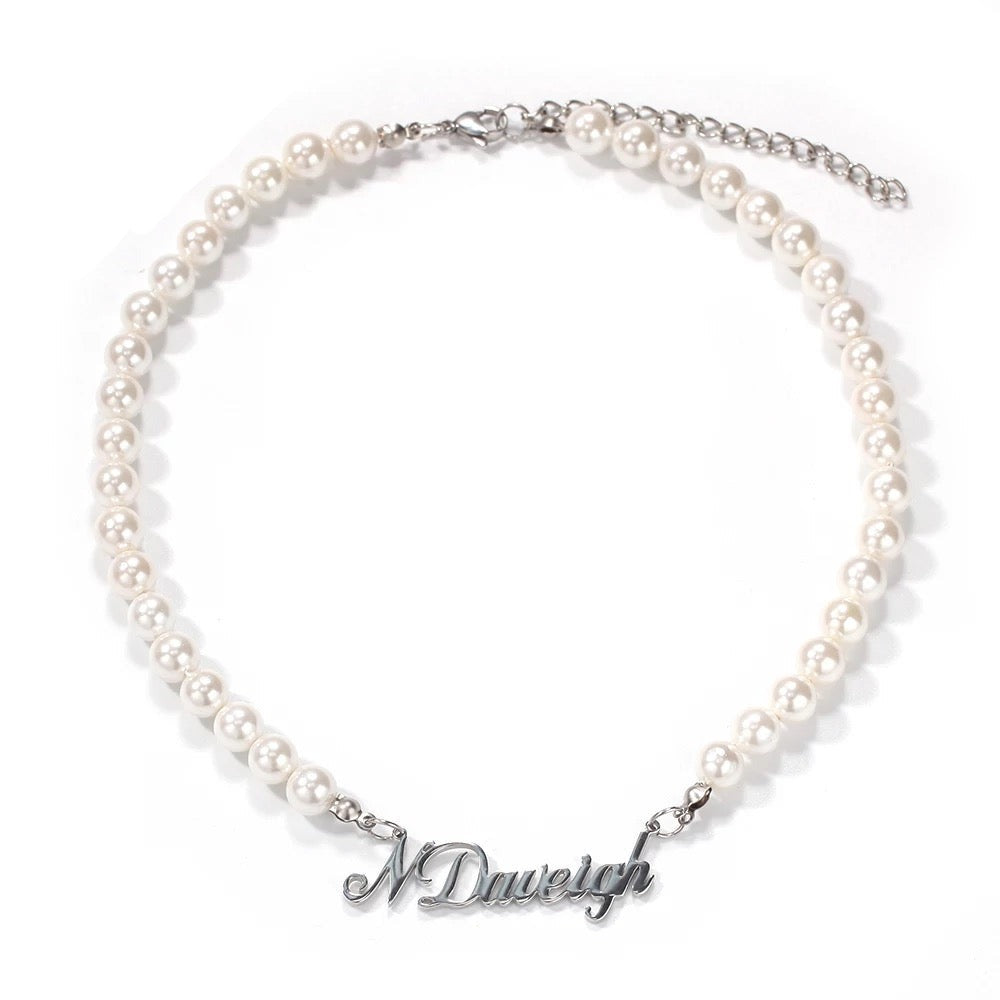 Custom Pearl Nameplate Necklace