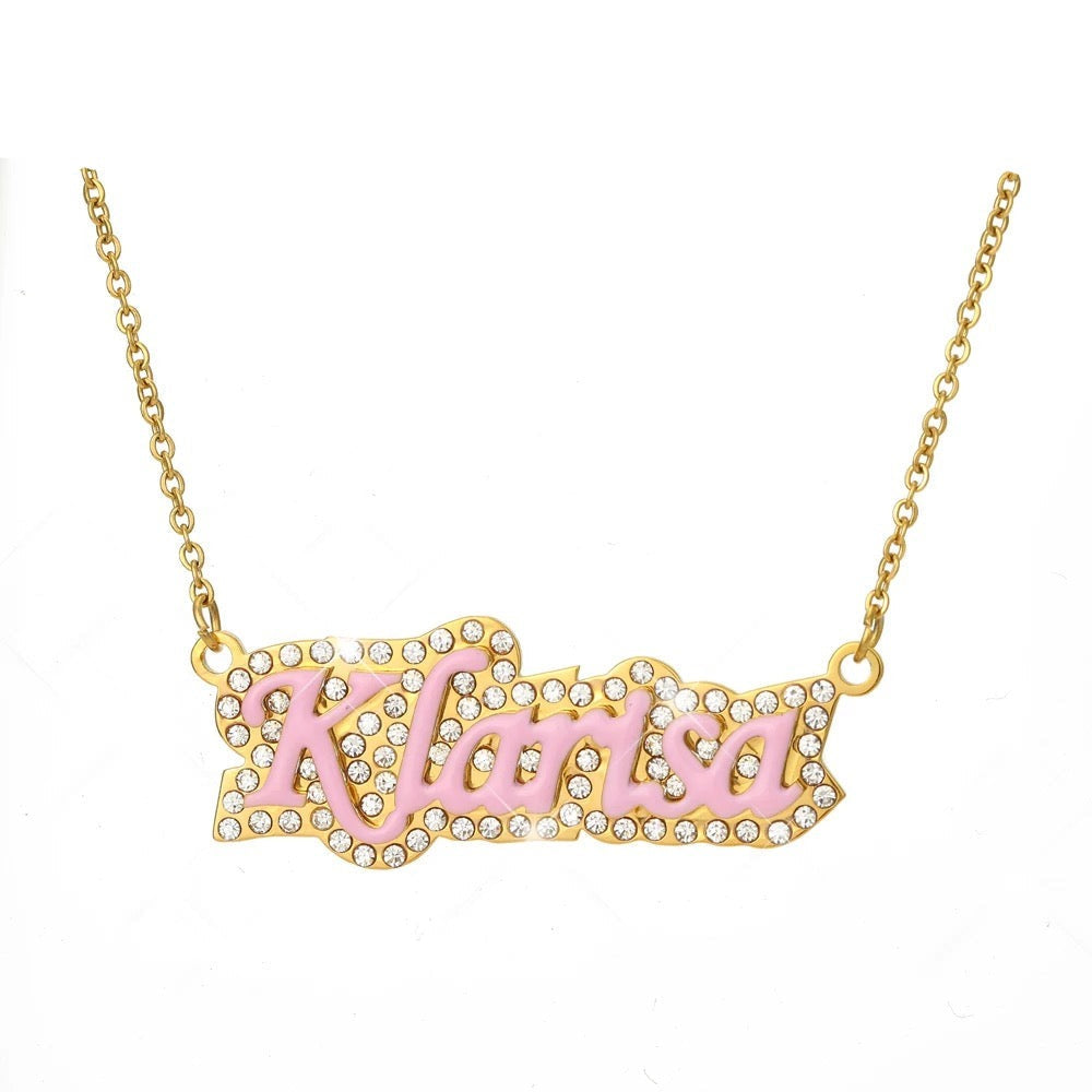 Pink Oil Dipped Nameplate Necklace