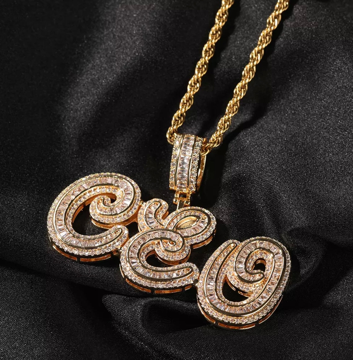 Cursive Swirl Name Baguette Necklace