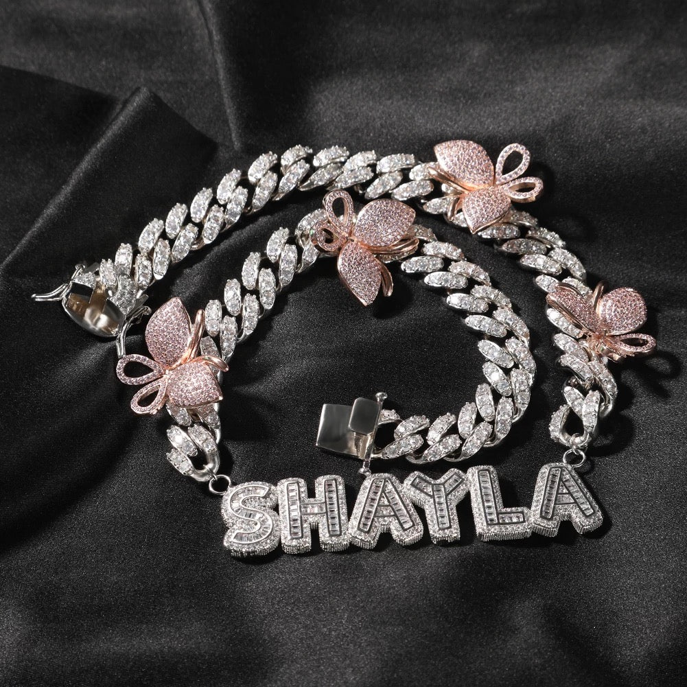 Butterfly Baguette Cuban Necklace