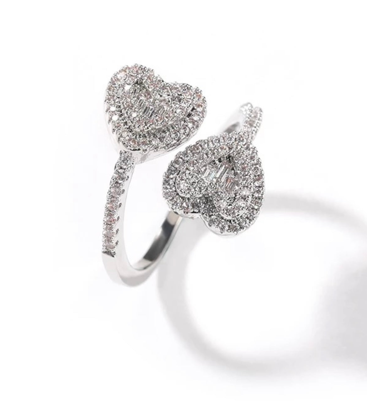 Icy Baguette Hearts Ring