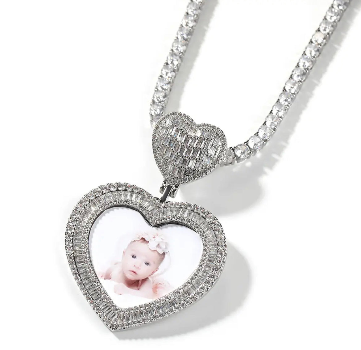 Heart Baguette Photo Necklace