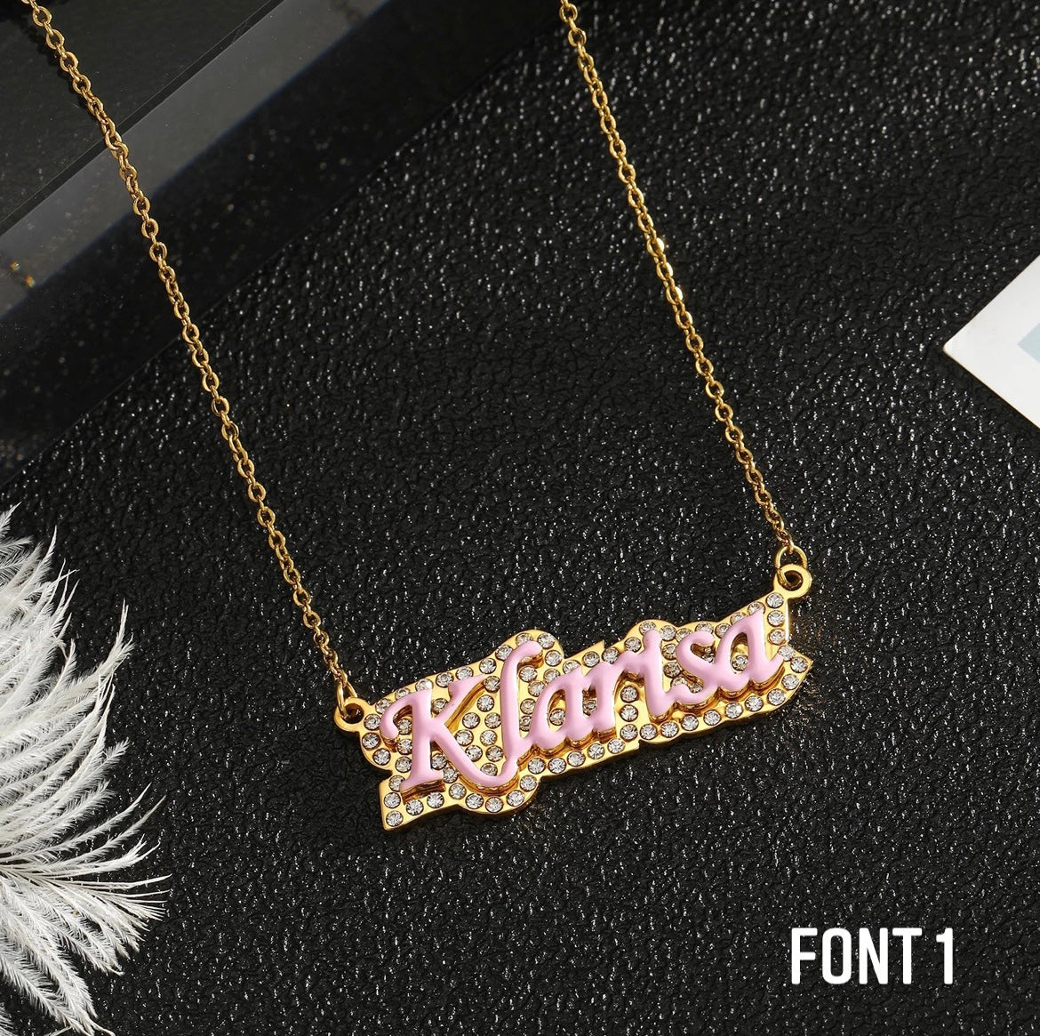 Pink Oil Dipped Nameplate Necklace