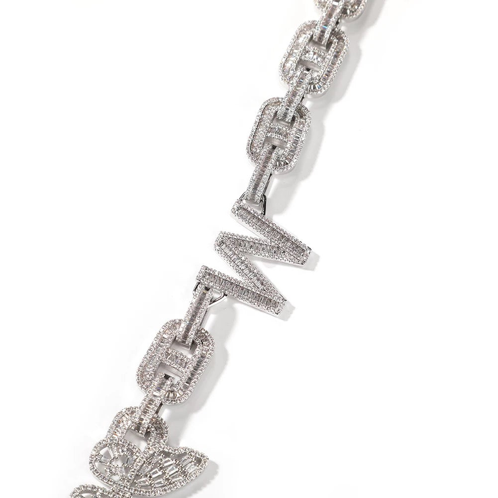 Frosted Butterfly Initials Baguette Necklace