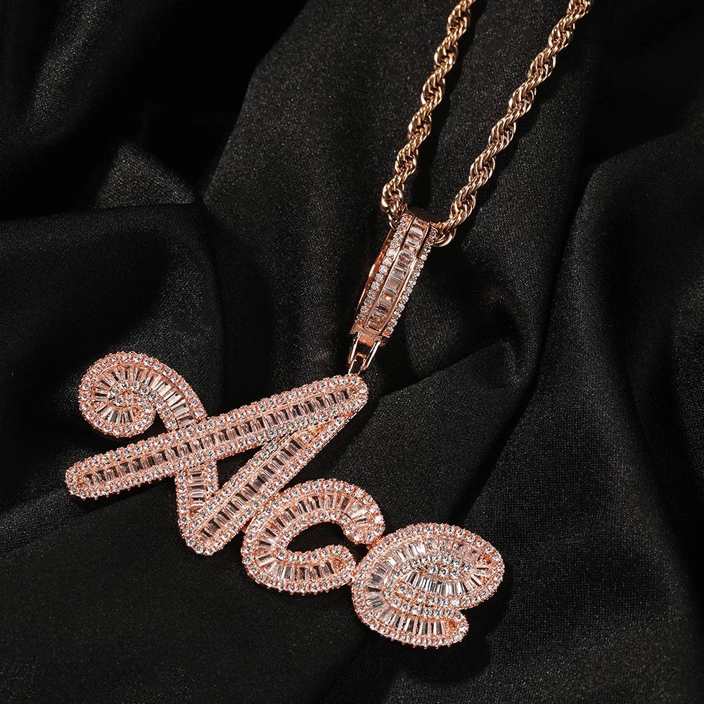 Icy Girl Cursive Baguette Necklace