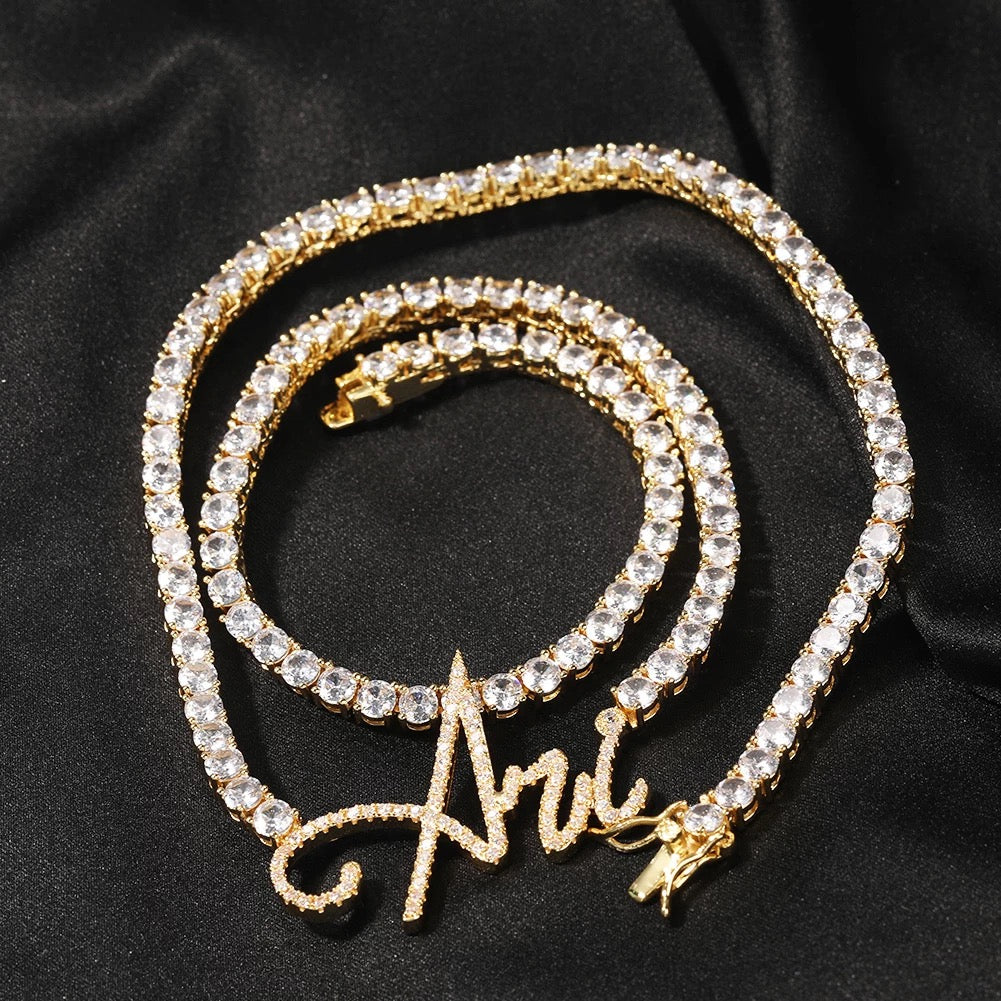 Icy Script Tennis Necklace