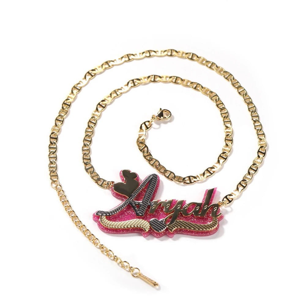 Glitter Plated Nameplate Necklace