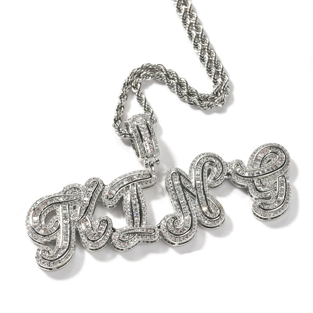 Cursive Swirl Name Baguette Necklace