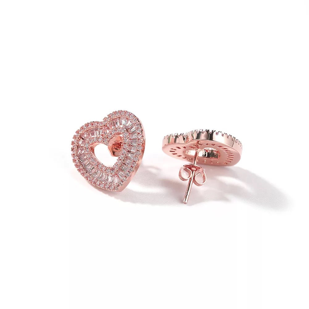 Icy Baguette Heart Earrings