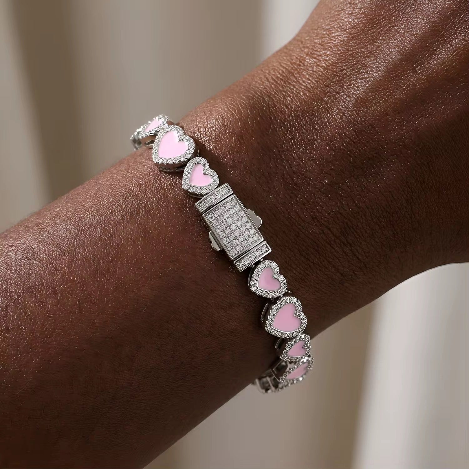 Pink Icy Heart Bracelet