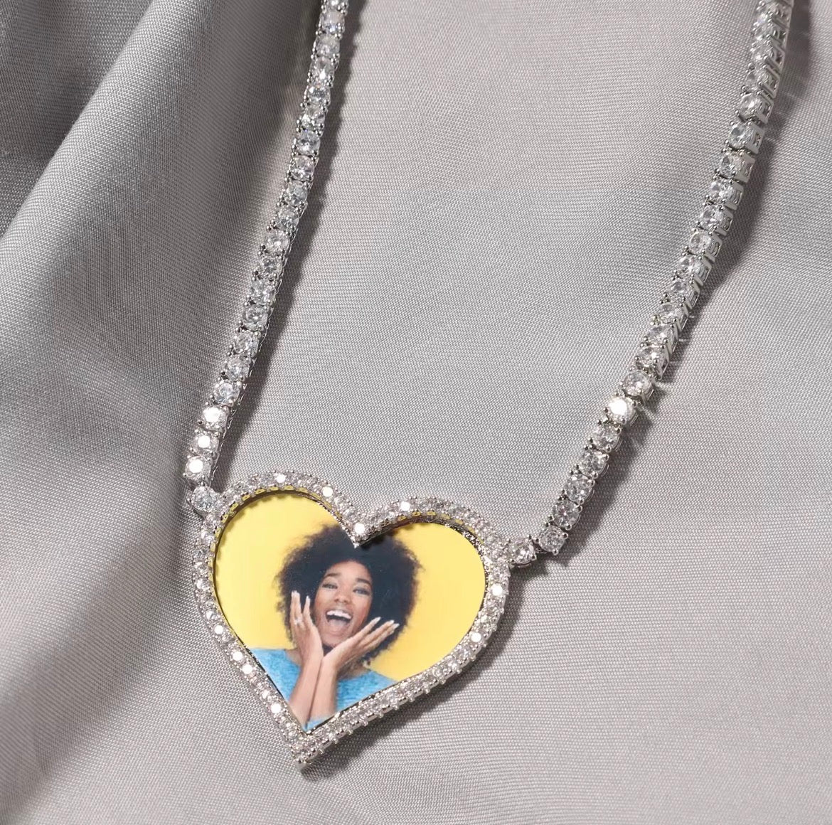 Custom Heart Photo Tennis Necklace