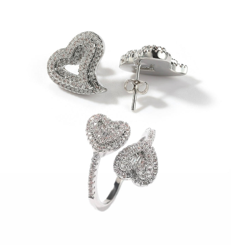 Heart Baguette Set- Ring and Earrings