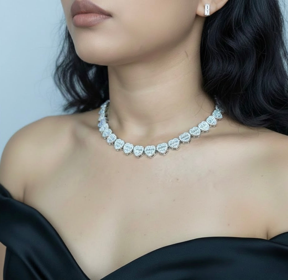Icy Baguette Hearts Necklace