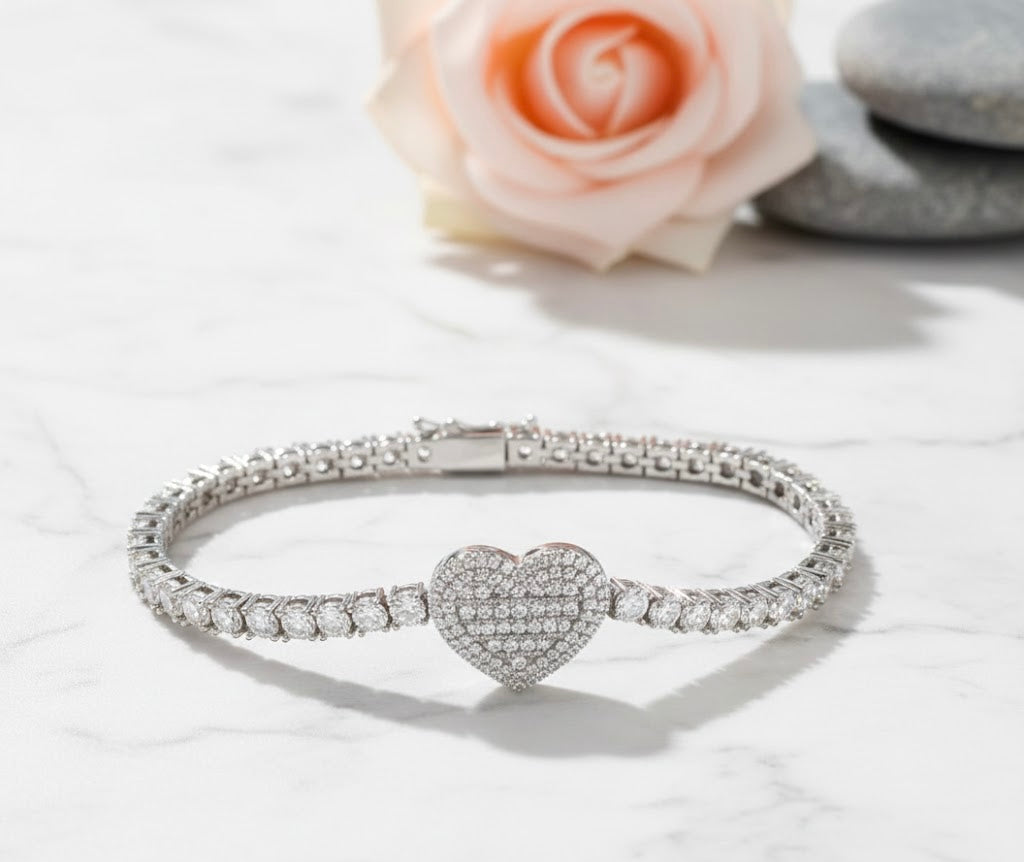 Baguette Heart Tennis Bracelet