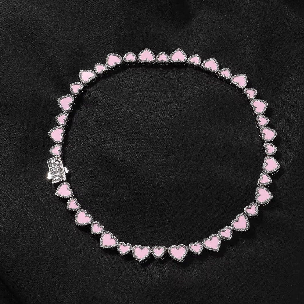 Pink Icy Heart Necklace
