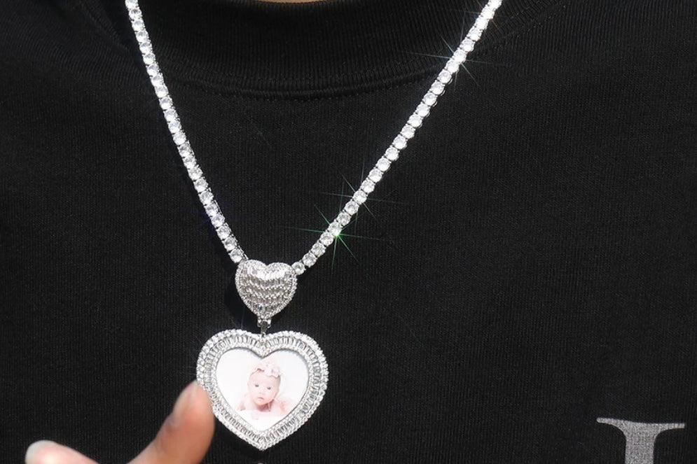 Heart Baguette Photo Necklace