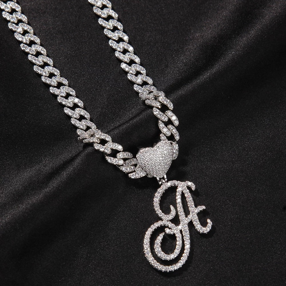 Cursive Heart Initial Necklace