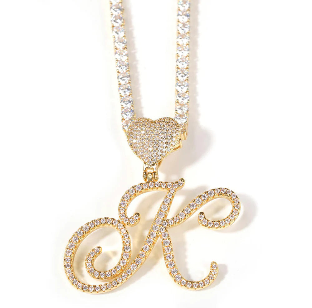 Cursive Heart Initial Necklace