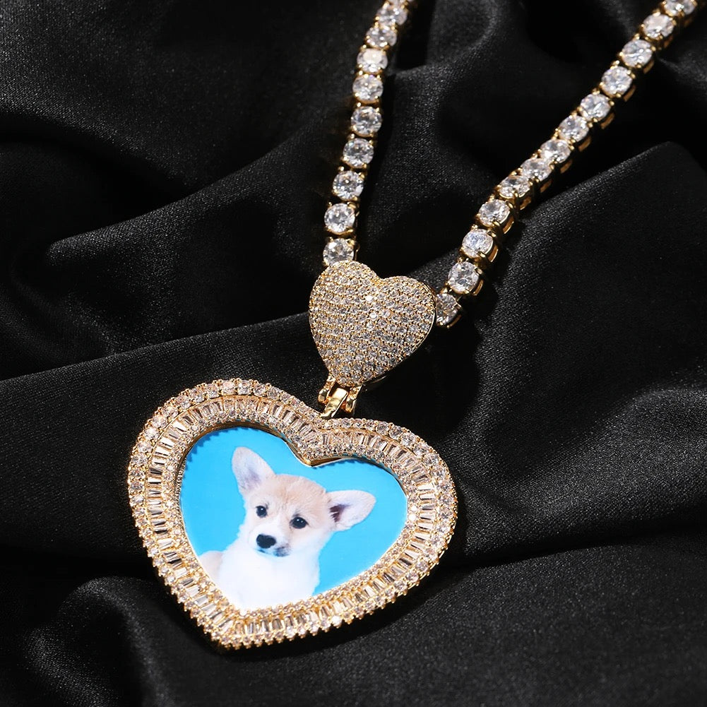 Heart Baguette Photo Necklace