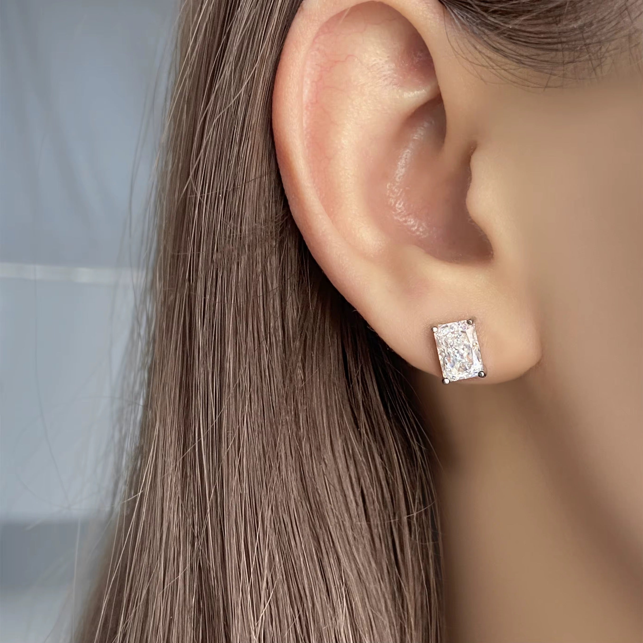 Icy Rectangle Stud Earrings