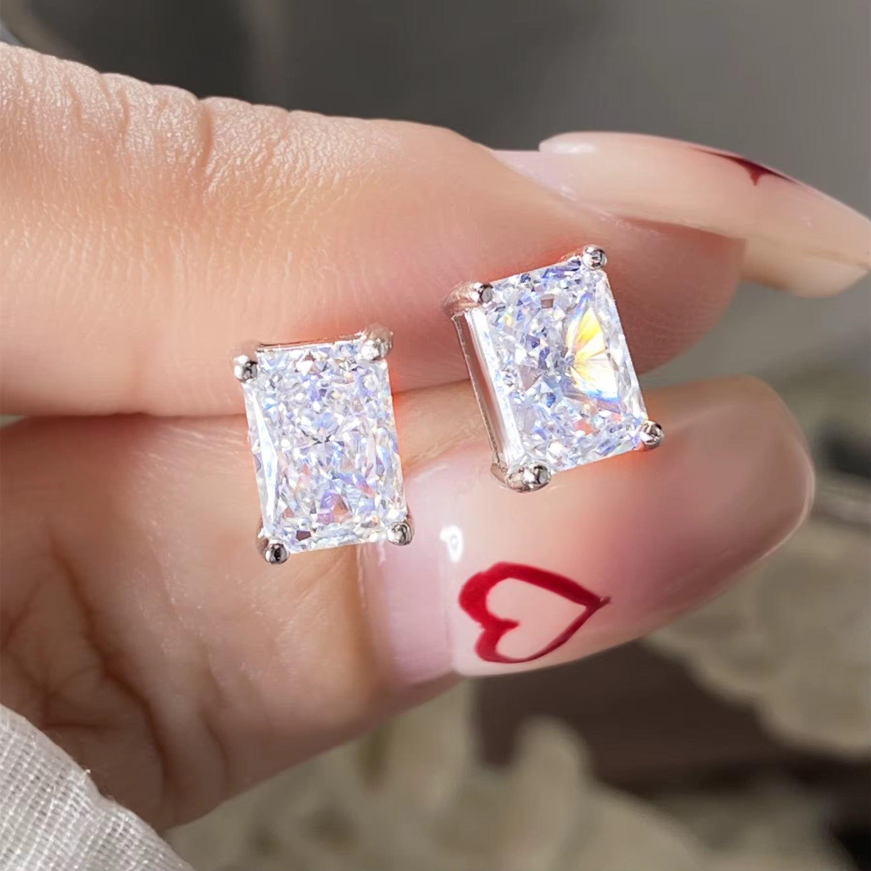 Icy Rectangle Stud Earrings