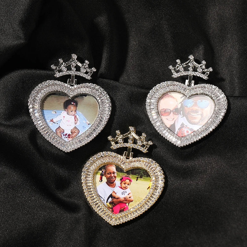 Crown Heart Photo Necklace