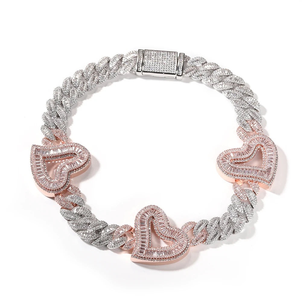 Thick Baguette Cuban Heart Necklace