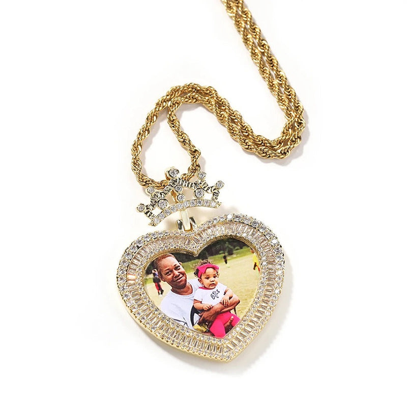 Crown Heart Photo Necklace