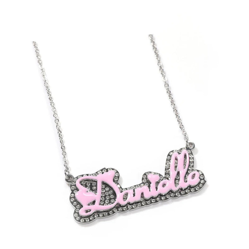 Pink Oil Dipped Nameplate Necklace