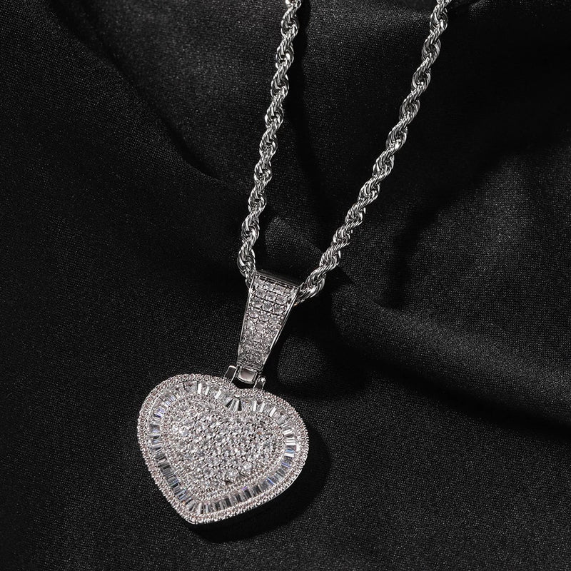 Icy Baguette Heart Pendant Necklace