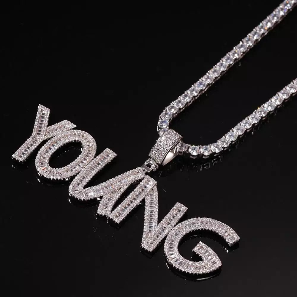Baguette Nameplate Tennis Necklace