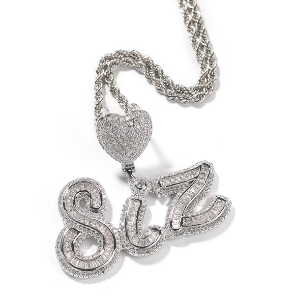 Heart Swirl Name Baguette Necklace