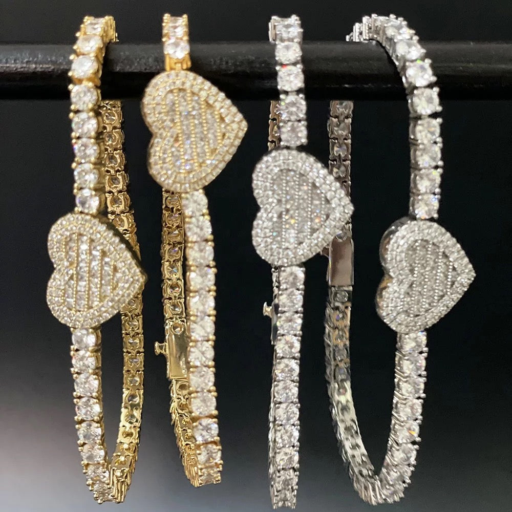 Baguette Heart Tennis Bracelet