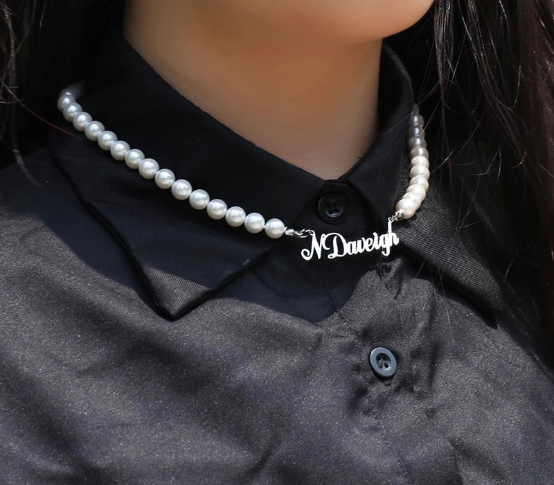 Custom Pearl Nameplate Necklace