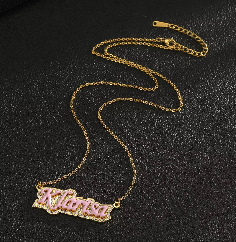 Pink Oil Dipped Nameplate Necklace