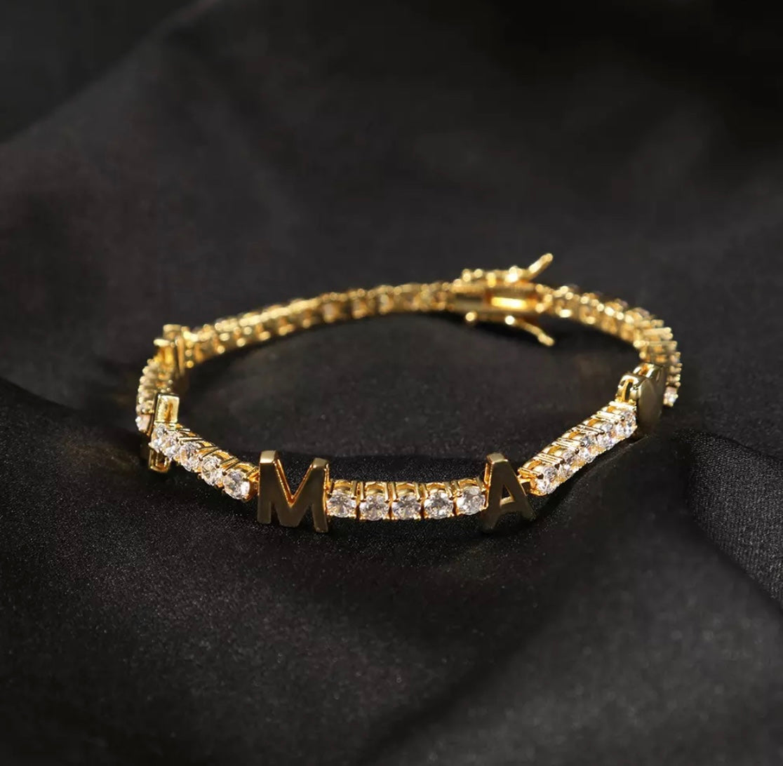 Custom Name Charm Tennis Bracelet