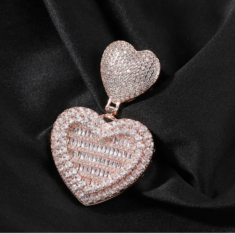 Heart Hook Baguette Photo Locket Necklace