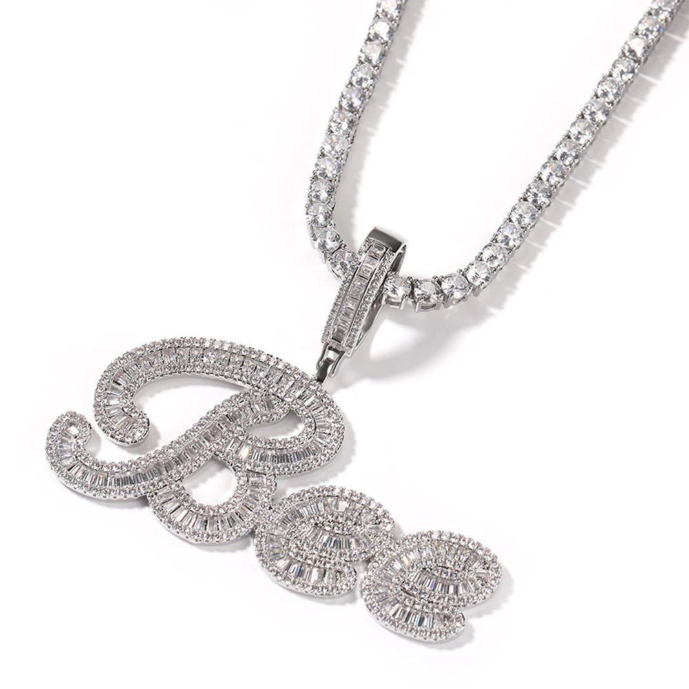 Icy Girl Cursive Baguette Necklace